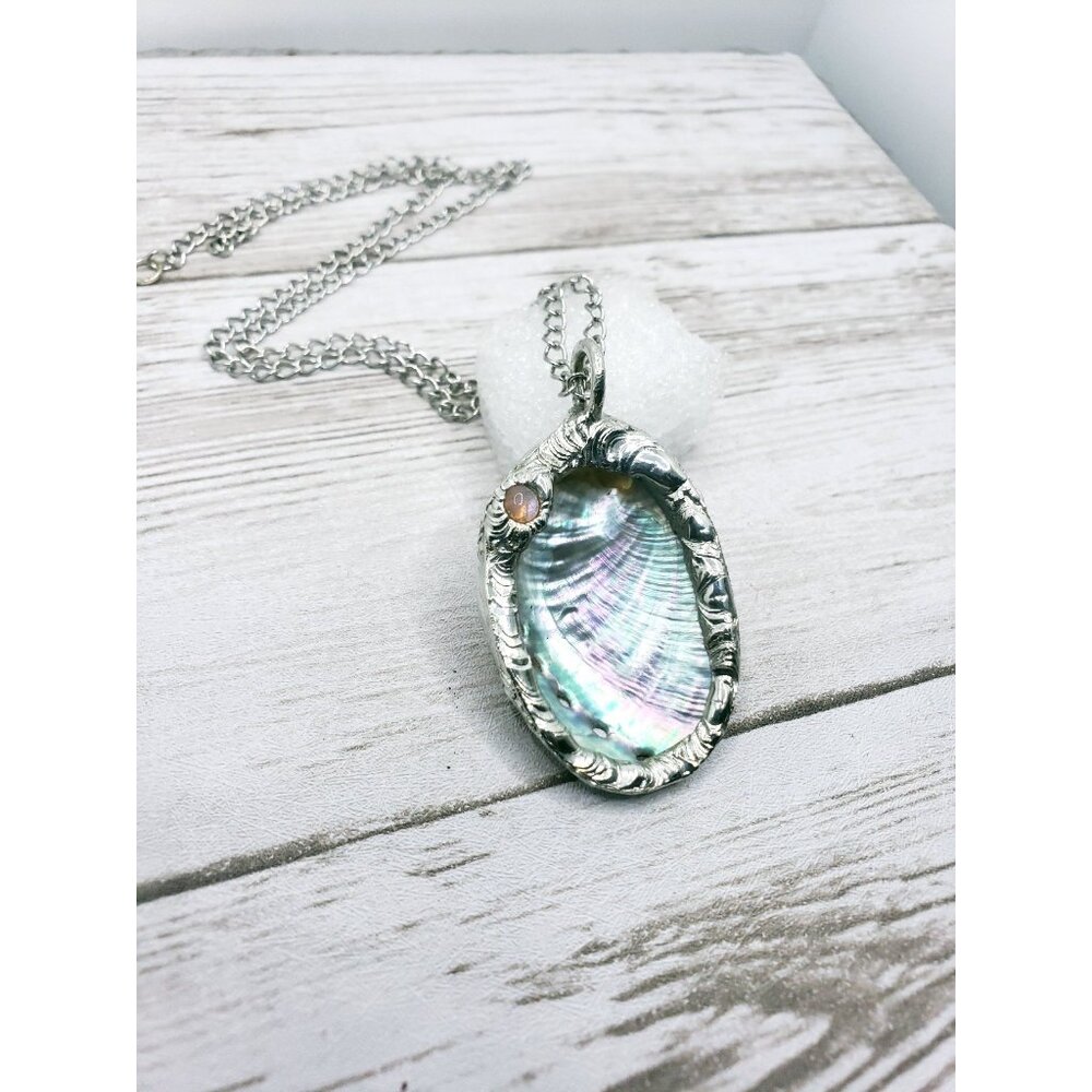 Abalone and moonstone crystal necklace handmade - Picture 4 of 12